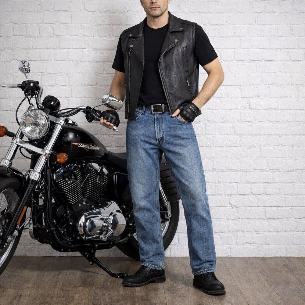 Harley Davison Jeans Mens 31 X 32 Medium Wash Straight Leg Denim Bike Whiskers